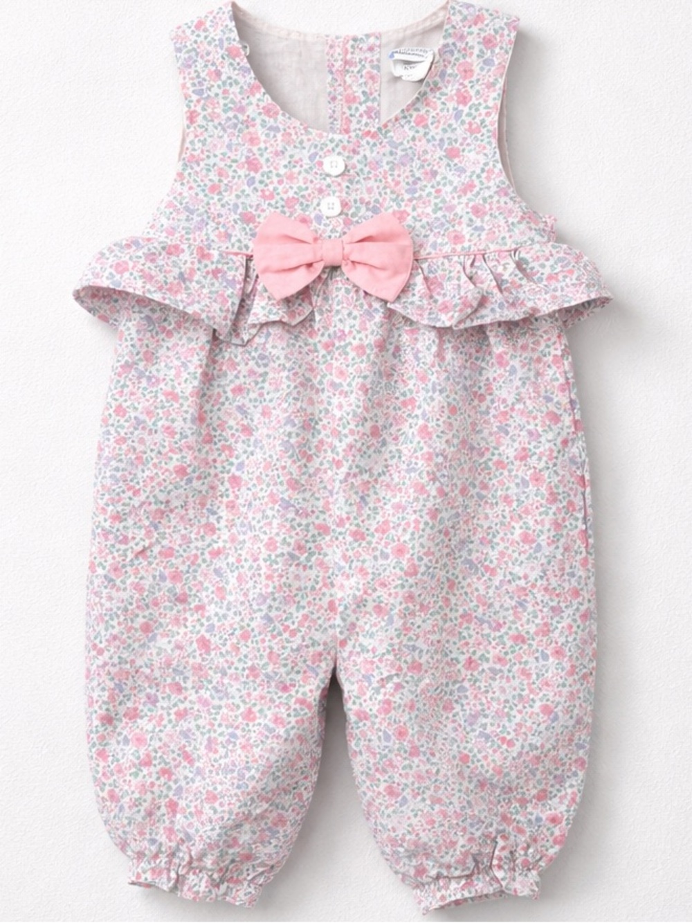 Baby Togs vintage pastel floral one piece jumpsuit with ruffle & bow 6-9 months